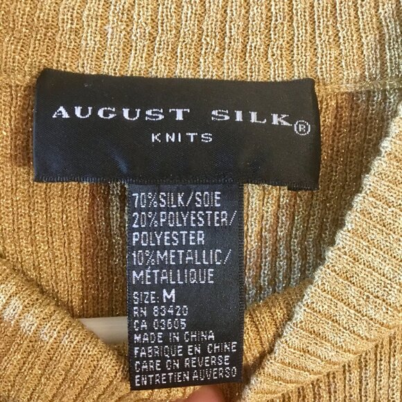 August Silk Blend Gold Metallic Ribbed Mock Neck Sweater Long Sleeve Size M NYE - Picture 3 of 5